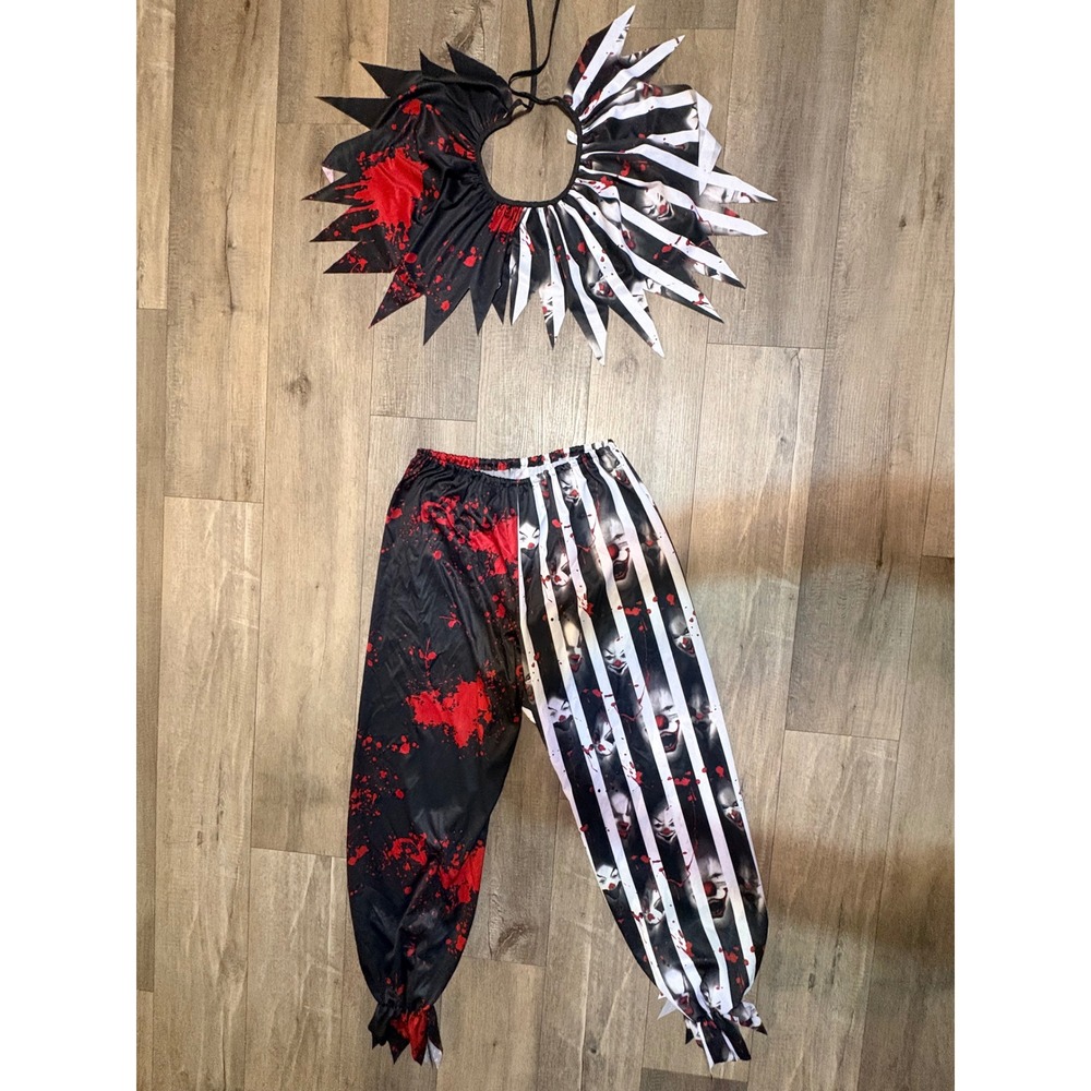 Spirit Halloween Mens Evil Clown Costume Pants Collar Set Black Red Large 42-44